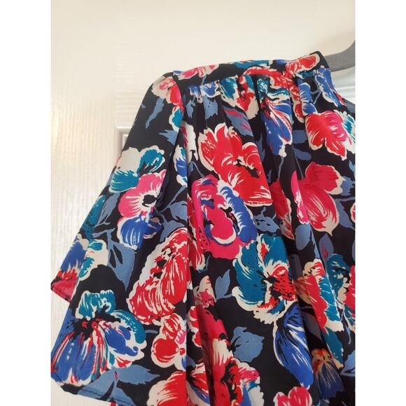 Candi Jones Vintage 80's Floral Ruffled Vibrant Short Sleeve Midi Dress Sz 9/10 - Picture 4 of 13